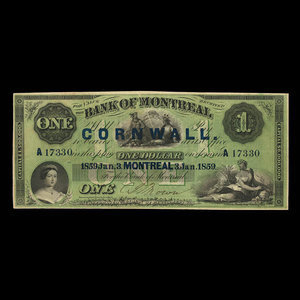 Canada, Banque de Montréal, 1 dollar : 3 janvier 1859