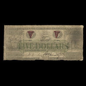 Canada, Bank of British North America, 5 dollars : 1 décembre 1862