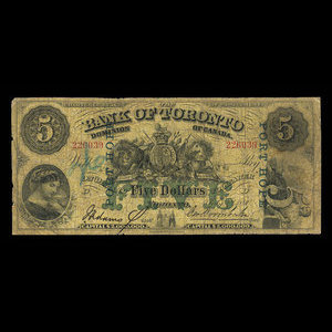 Canada, Bank of Toronto (The), 5 dollars : 1 juillet 1890