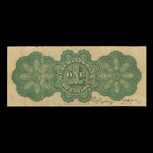 Canada, Merchants Bank of Canada (The), 1 dollar : 2 mars 1868