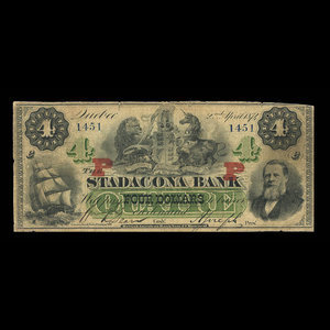 Canada, Stadacona Bank, 4 dollars : 2 avril 1874