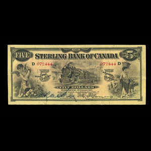 Canada, Sterling Bank of Canada, 5 dollars : 1 janvier 1914