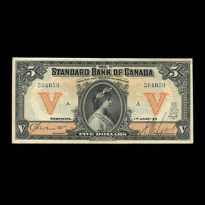 Canada, Standard Bank of Canada, 5 dollars : 2 janvier 1919