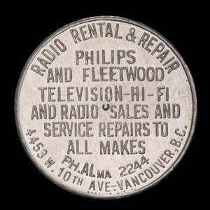 Canada, Radio Rental & Repair, aucune dénomination : 1958