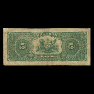 Canada, Ontario Bank, 5 dollars : 3 juillet 1882