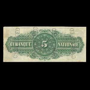 Canada, La Banque Nationale, 5 dollars : 2 janvier 1873