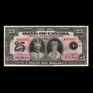 Canada, Banque du Canada, 25 dollars : 6 mai 1935