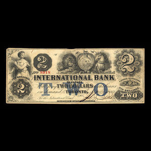 Canada, International Bank of Canada, 2 dollars : 15 septembre 1858