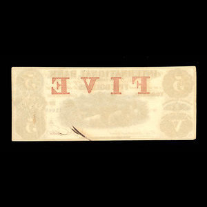 Canada, International Bank of Canada, 5 dollars : 15 septembre 1858