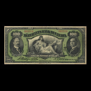 Canada, Merchants Bank of Canada (The), 100 dollars : 3 janvier 1917