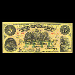 Canada, Bank of Toronto (The), 5 dollars : 1 février 1912