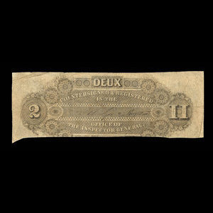 Canada, Molsons Bank, 2 piastres : 1 octobre 1853