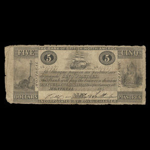 Canada, Bank of British North America, 5 dollars : 1 janvier 1841