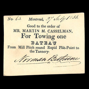Canada, Norman Bethune, 1 remorquage, bateau : 27 juillet 1833