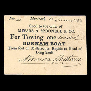 Canada, Norman Bethune, 1 remorquage, bateau Durham : 15 juin 1833