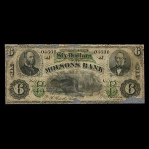 Canada, Molsons Bank, 6 dollars : 5 novembre 1871