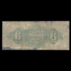 Canada, Molsons Bank, 6 dollars : 5 novembre 1871