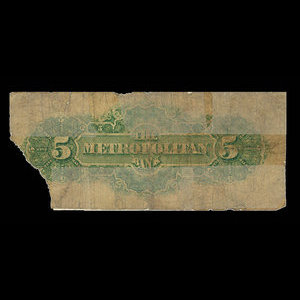 Canada, Metropolitan Bank, 5 dollars : 1 février 1872