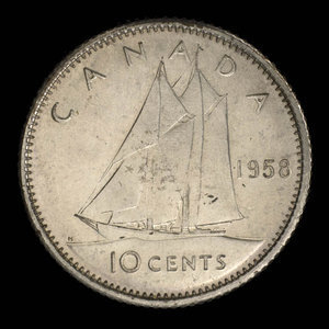 Canada, Élisabeth II, 10 cents : 1958