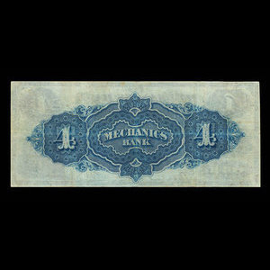 Canada, Mechanics Bank (Montréal), 4 dollars : 1 juin 1872