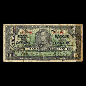 Canada, Banque du Canada, 1 dollar : 2 janvier 1937