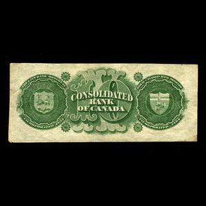 Canada, Consolidated Bank of Canada, 10 dollars : 1 juillet 1876