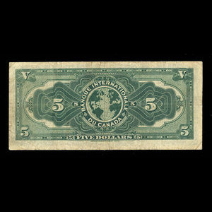 Canada, Banque Internationale du Canada, 5 dollars : 2 octobre 1911