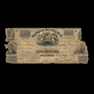 Canada, Banque du Peuple (People's Bank), 2 dollars : 11 juillet 1835