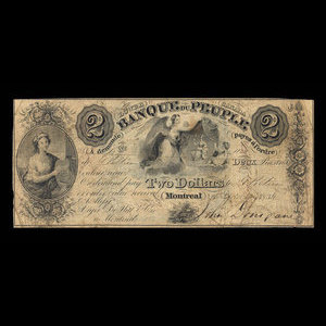 Canada, Banque du Peuple (People's Bank), 2 dollars : 1 octobre 1839