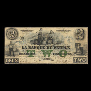 Canada, Banque du Peuple (People's Bank), 2 dollars : 2 mai 1870