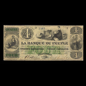 Canada, Banque du Peuple (People's Bank), 4 dollars : 2 mai 1870