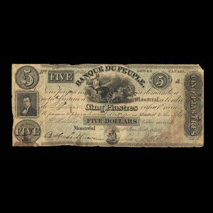 Canada, Banque du Peuple (People's Bank), 5 dollars : 11 juillet 1835