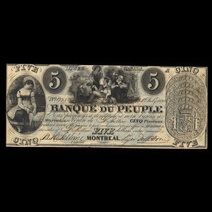 Canada, Banque du Peuple (People's Bank), 5 dollars : 1 juillet 1838