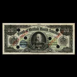 Canada, Bank of British North America, 20 dollars : 3 juillet 1911