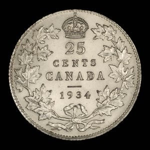 Canada, Georges V, 25 cents : 1934