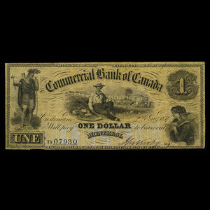 Canada, Commercial Bank of Canada, 1 dollar : 2 janvier 1857