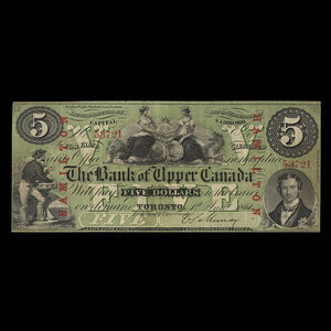 Canada, Bank of Upper Canada (York), 5 dollars : 1 janvier 1861