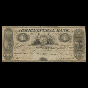 Canada, Agricultural Bank (Toronto), 4 dollars : 1 avril 1835