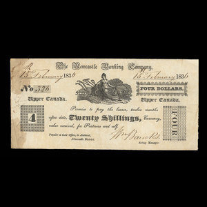 Canada, Newcastle Banking Company, 4 dollars : 15 février 1836