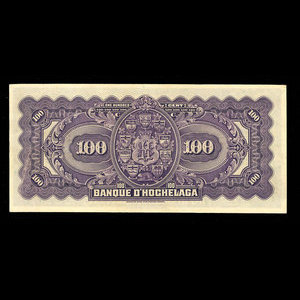 Canada, Banque d'Hochelaga, 100 dollars : 2 janvier 1920