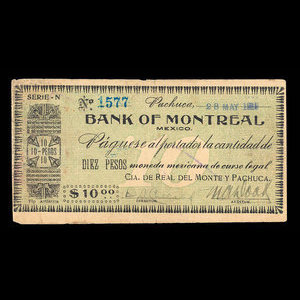 Mexique, Banque de Montréal, 10 pesos : 28 mai 1915