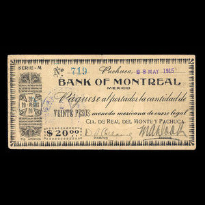 Mexique, Banque de Montréal, 20 pesos : 28 mai 1915