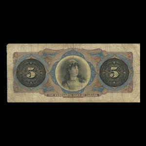 Canada, Merchants Bank of Canada (The), 5 dollars : 1 janvier 1900