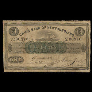 Canada, Union Bank of Newfoundland, 1 livre(anglaise) : 1 mars 1855