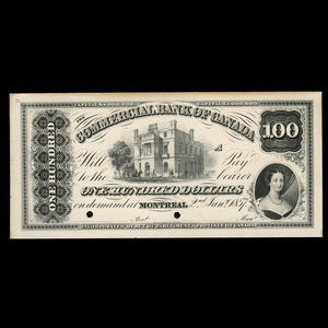 Canada, Commercial Bank of Canada, 100 dollars : 2 janvier 1857