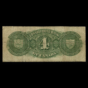 Canada, Consolidated Bank of Canada, 4 dollars : 1 juillet 1876