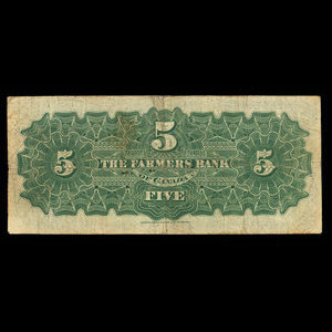 Canada, Farmers Bank of Canada, 5 dollars : 1 septembre 1908