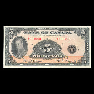 Canada, Banque du Canada, 5 dollars : 1935