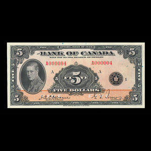 Canada, Banque du Canada, 5 dollars : 1935