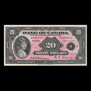 Canada, Banque du Canada, 20 dollars : 1935